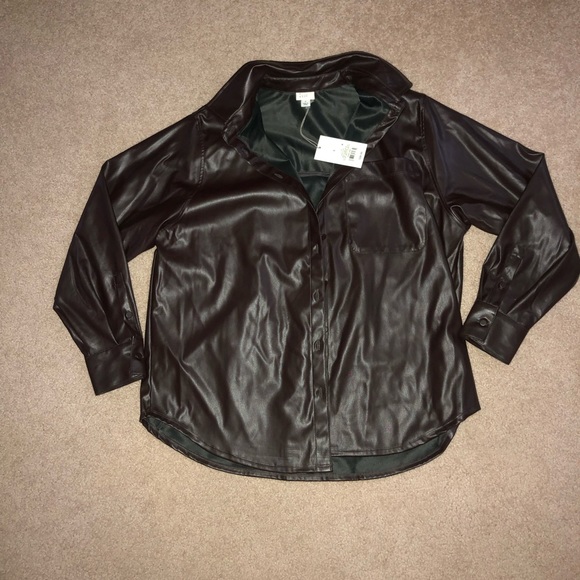 Target A New Day Brown Faux Leather Button Down - Picture 2 of 4